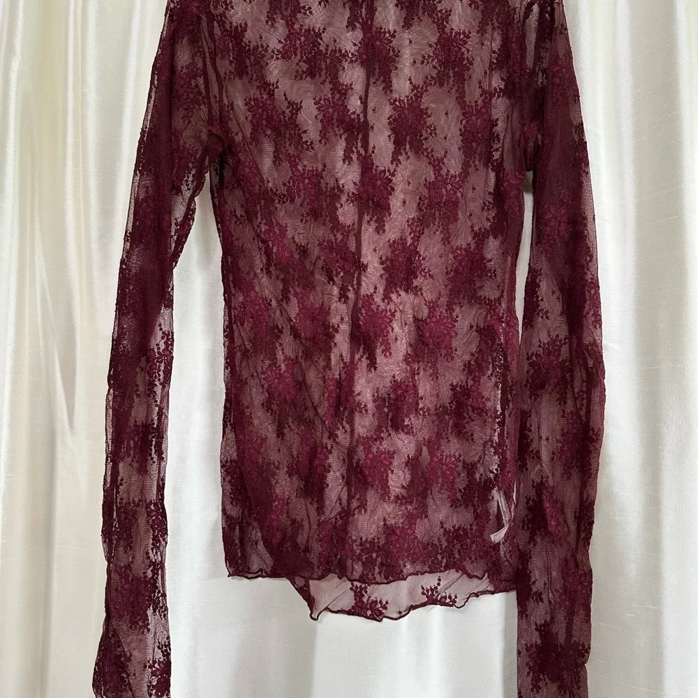FREE PEOPLE sheer shirt in burgundy.  Medium - Picture 5 of 10